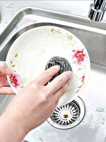 Stainless Steel Cleaning Ball, Multi-Purpose Kitchen Cleaning Brush. Essential Cleaning Tool For Home, Outdoor And Barbecue. 2-In-1 Sponge And Cleaning Ball, Suitable For Kitchen, Bathroom, And Household Items - Silver - View 5