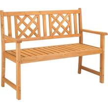 Wooden Garden Bench, Outdoor Wood Patio Bench, Rustic Two Person Loveseat Chair W/Armrest For Porch Poolside Park Backyard Balcony, Capacity 605Lbs, Grid Backrest - Natural - View 1