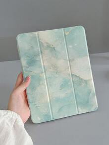 大理石纹单件装极简浅绿色大理石纹TPU保护壳，兼容iPad 7/8/9、Air 5/4/3（第九代）、10.2英寸iPad Pro（11英寸，A16/2025芯片，第十代），带支架 - 彩色 - 查看 1
