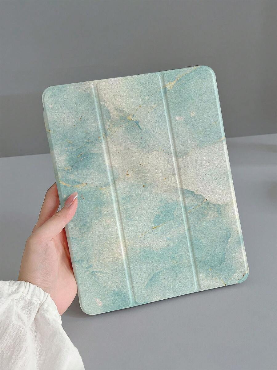 大理石纹单件装极简浅绿色大理石纹TPU保护壳，兼容iPad 7/8/9、Air 5/4/3（第九代）、10.2英寸iPad Pro（11英寸，A16/2025芯片，第十代），带支架 - 彩色 - 查看 1