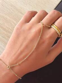 Yanxyad 1/3件套镀金手链，女士叠戴手链套装，可调节，精致戒指手链 - 金色 - 查看 13