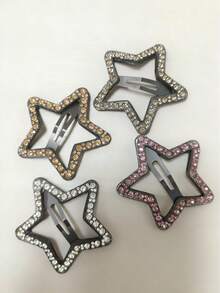 4-Piece Rhinestone Five-Pointed Star Hair Clip, Suitable For Everyday Wear, Perfect For Bangs, Side Clips, And Wispy Hair. - Multicolor - View 10