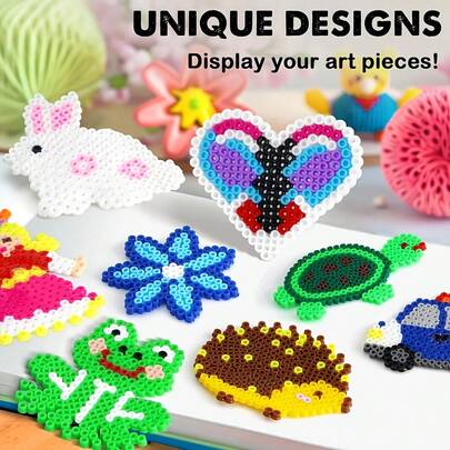 24/48色拼豆套装，3毫米多色拼豆，DIY手工拼豆套装，含挂绳、钥匙扣、方形钉板、收纳盒、镊子，适合生日、毕业、情人节、复活节等场合，也可作为母亲节、父亲节、返校礼物。