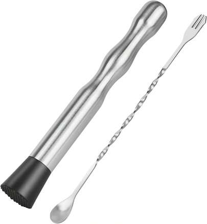 Muddler Cocktails Bar Spoon - Vaincre 2PCS 9 Muddler And 10" Mixing Spoon Cocktail Mixing Stirrer, Stainless Steel Bar Accessories Tools Long Drink Stirrer Bartender Gifts Mojitos Drinks UEJV