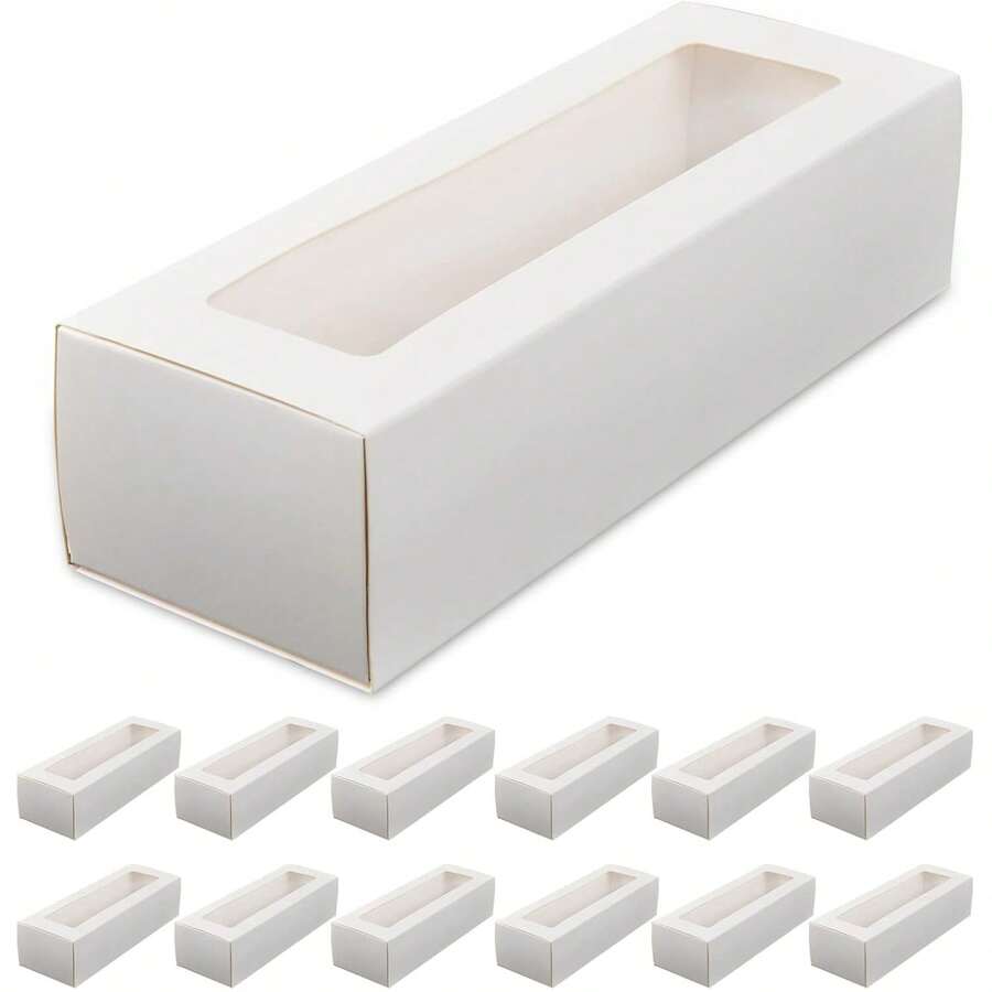 Hộp đựng bánh kiểu phương Tây tối giản (5-25 chiếc), hộp đựng bánh macaron, hộp đựng bánh ngọt bằng nhựa PVC có nắp lật và cửa sổ, hộp đựng bánh quy, kẹo bằng bìa cứng màu trắng. - trắng - Xem 1