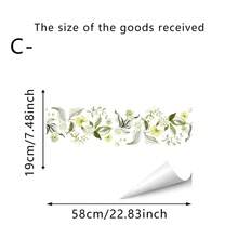 1/4 Set Floral Leaf Wall Border Stickers, Waterproof Self-Adhesive Removable Decorative Stickers For Kitchen, Bathroom, Living Room Baseboards, Home Decor DIY Wall Mural - Green Leafy Flowers - View 11