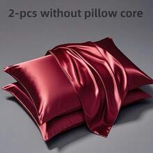 Bộ 2 vỏ gối satin, chất liệu mềm mại như lụa, thoáng khí cho phòng ngủ/phòng khách, có thể giặt máy, bền, chống nhăn. - Màu Đỏ Sâu - Xem 2