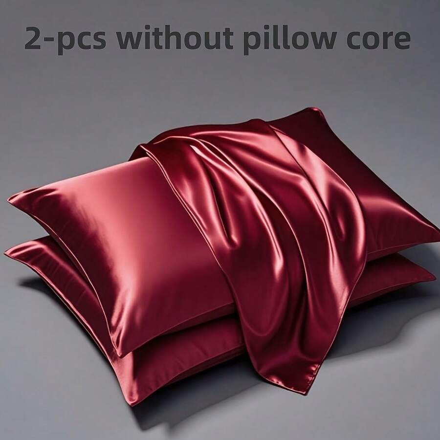 Bộ 2 vỏ gối satin, chất liệu mềm mại như lụa, thoáng khí cho phòng ngủ/phòng khách, có thể giặt máy, bền, chống nhăn.