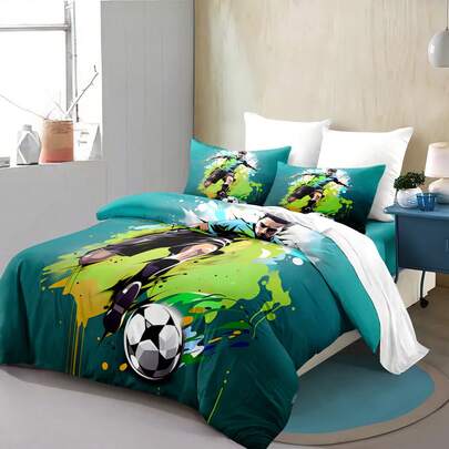 3 Stücke Fußballspieler Muster Bettbezug Set (1*Bettbezug + 2*Kissenbezüge, ohne Füllung), coole Graffiti Fußball Bettwäsche, modernes Sport-Themen Tröster-Set mit 2 Kissenbezügen, beruhigt Sehermüdung, geeignet für alle Jahreszeiten, Reißverschluss, geeignet für Hotel, Schlafzimmer, Gästezimmer und Schlafsaal Dekoration Bettwäsche, pflegeleicht, schick, leicht, atmungsaktiv und pflegeleicht, modernes, einfaches Design
