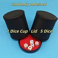 1pc PU Leather Dice Cup With Lid, Green/Red Lining, Quiet Dice Board Game With 5 Dice, Mute Leather Dice Cup Set - Multicolor - View 12