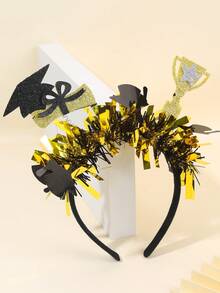 1pc Graduation Cap Decor Headband For Girls Glitter Shiny Graduation Golden&Black Hair Band Elegant Hair Hoop For Graduation Party And Festivals Headdress Graduation Gifts Graduation Party Supplies 2026 Graduation Outfit Forteens Hair Accessories - Multicolor - View 2