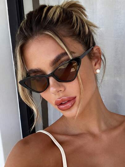 一副男女通用猫眼形黑棕色太阳镜，百搭沙滩配饰，女士眼镜，秋冬季基本款女装，商务休闲，夏季海滩度假，户外活动，旅行礼物，外出游玩，返校季必备
