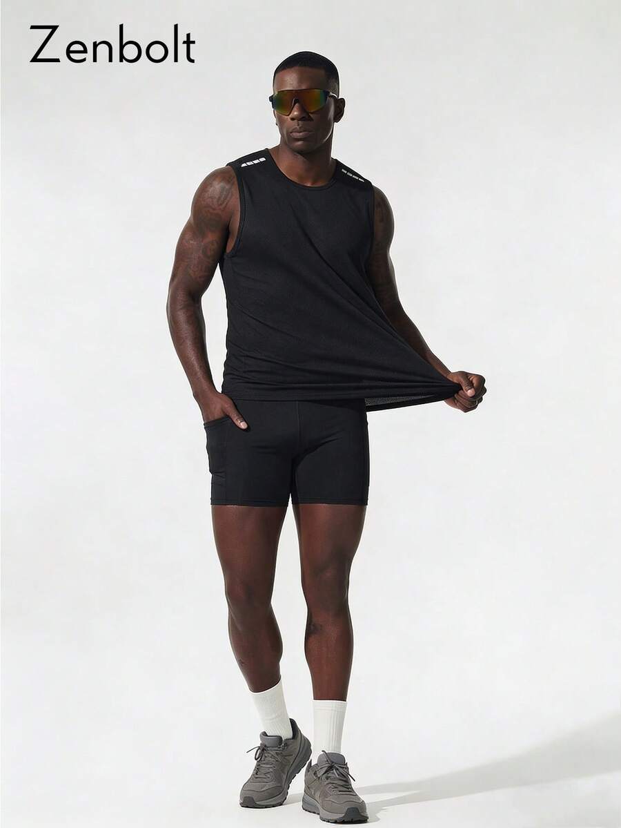 ZULIZ 男士透气运动背心，适合锻炼健身，黑色，夏季款 - 黑色 - 查看 1