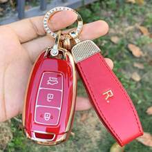 TPU材质汽车钥匙套，适用于Santa Fe、I30、IX35、Encino、KONA、Solaris、Sonata、Azera、Grandeur、Elantra、Accent等车型，防尘防震，高端时尚钥匙扣保护套 - 3按鍵 - 查看 2