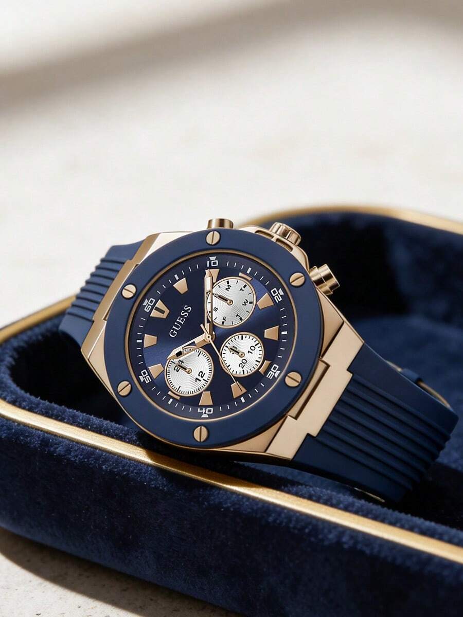 Guess Đồng hồ thạch anh nam/nữ, làm bằng thép không gỉ với dây cao su, thiết kế đơn giản và thời trang, thích hợp đeo hàng ngày - Món quà hoàn hảo cho nam/nữ, lý tưởng cho những dịp đặc biệt, GW0057G3 - màu đen - Xem 1