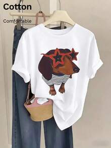 Cotton Women's T-Shirt,  Sporty Style, Perfect For Spring And Summer Outings. Soft, Draping, And Breathable Women's Casual Short Sleeve Top - White - View 1