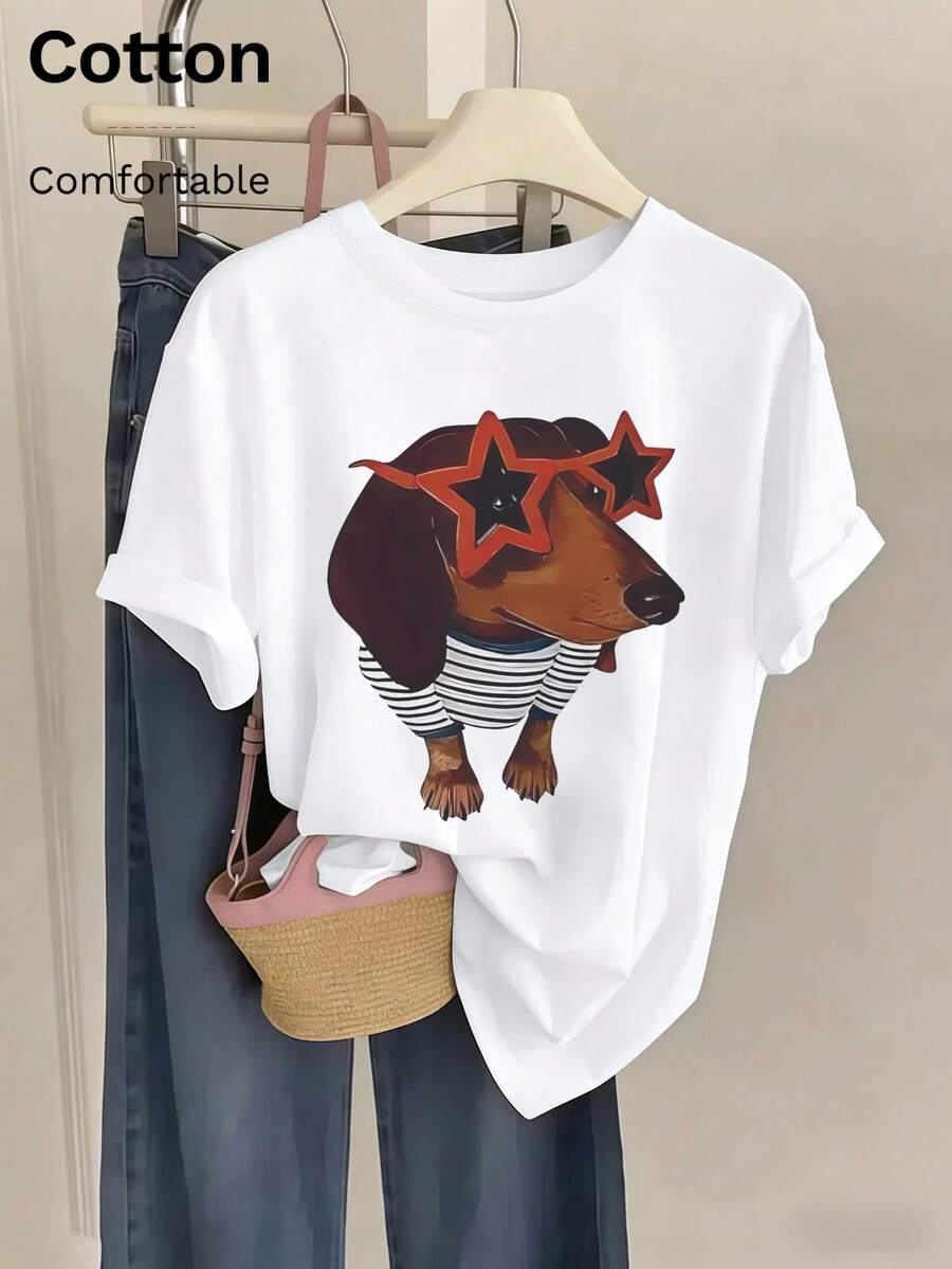 Cotton Women's T-Shirt,  Sporty Style, Perfect For Spring And Summer Outings. Soft, Draping, And Breathable Women's Casual Short Sleeve Top - White - View 1