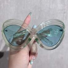 1 Pair Of Women's Fashion Glasses, Y2K Millennium Style Cat-Eye Futuristic Hip-Hop Street Exaggerated Metal Hinge Glasses, Wear Them And You'll Be The Center Of Attention! Your Fashion Statement. - Màu tím - Xem 2