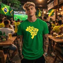 Unisex T-Shirt With Brazil Map Design, 100% Cotton, Casual Shirt For Brazilian Fans - 綠色 - 查看 2