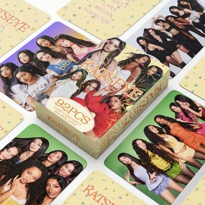 92pcs Popular Girl Group KATSEYE Peripheral 3-Inch Photo Cards, Decorative Cards, Stickers, Double-Sided LOMO Cards