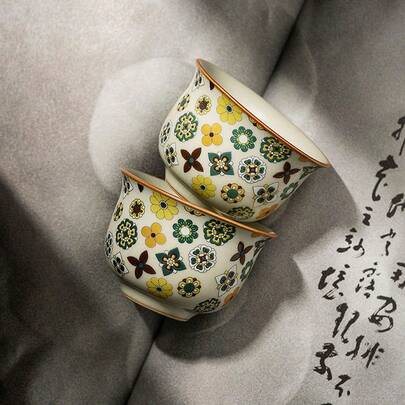 1/2/4/6pcs Ceramic Tea Cups, Classic Chinese Floral Pattern Retro Tea Cups, Suitable For Gatherings With Friends, Parties, Home Tea Drinking, Red Tea Cups, Coffee Cups, Water Cups, Daily Use And Carrying Out