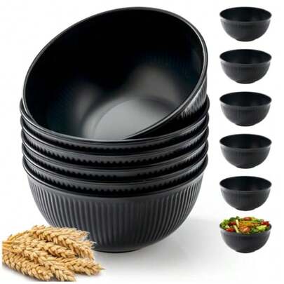 6 Pcs 24 Oz Unbreakable Cereal Bowls Reusable Plastic Lightweight Bowls Made From Wheat Straw Fiber Ideal For Salads Soups Ramen Noodles Carbon Black 24OZ