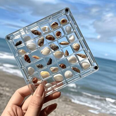 1pc Square Shell Storage Box, Transparent Specimen Display 36 Grid Mini Shell Box, Mini Accessory Display Box, Magnetic Tape Cover High Transparency, Suitable For Daily Collection