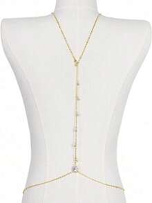 1pc Elegant Sexy Raindrop Chain Backless Necklace, Suitable For Women Any Occasion - 黃金2 - 查看 3