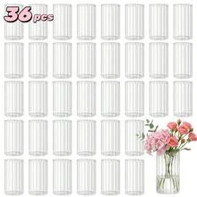 Tomnk 12/24/36 Pcs Clear Ribbed Glass Cylinder Vases & Hurricane Candle Holders - 2 In 1 Tall Glass Vases For Mother's Day, Centerpieces Wedding Party Table Decor, Bulk Flower Bud Vases For Floral Arrangements Shelf Display - 羅紋 - 查看 8
