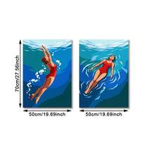 2pcs/Set Women's Red Swimsuit Wall Art Poster, Minimalist Ocean Decor, Modern Blue Water Art, Summer Pool Print, Beach House Decoration - Style a - View 9