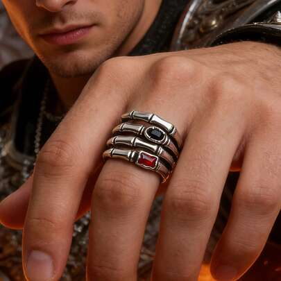 CIREY 1枚暗黑系列骷髅手形戒指，复古朋克风格可调节开口戒指，男女皆宜