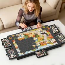 Senmeo Foldaway Felt Puzzle Mat (1000pcs), Portable Large Puzzle Board With 6 Color Drawers, Multi-Function Puzzle Table For Storage/Display/Playing, Gray - For 1500-piece Puzzles - View 10