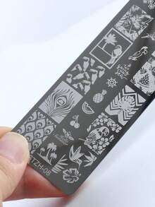 2 Tropical Plant Nail Printing Template, Parrot, Flamingo And Plant Fruit Nail Hot Stamping Plate, Easy To Clean, Reusable, DIY Nail Template Printing Mold Nail Tool - Silver - View 6
