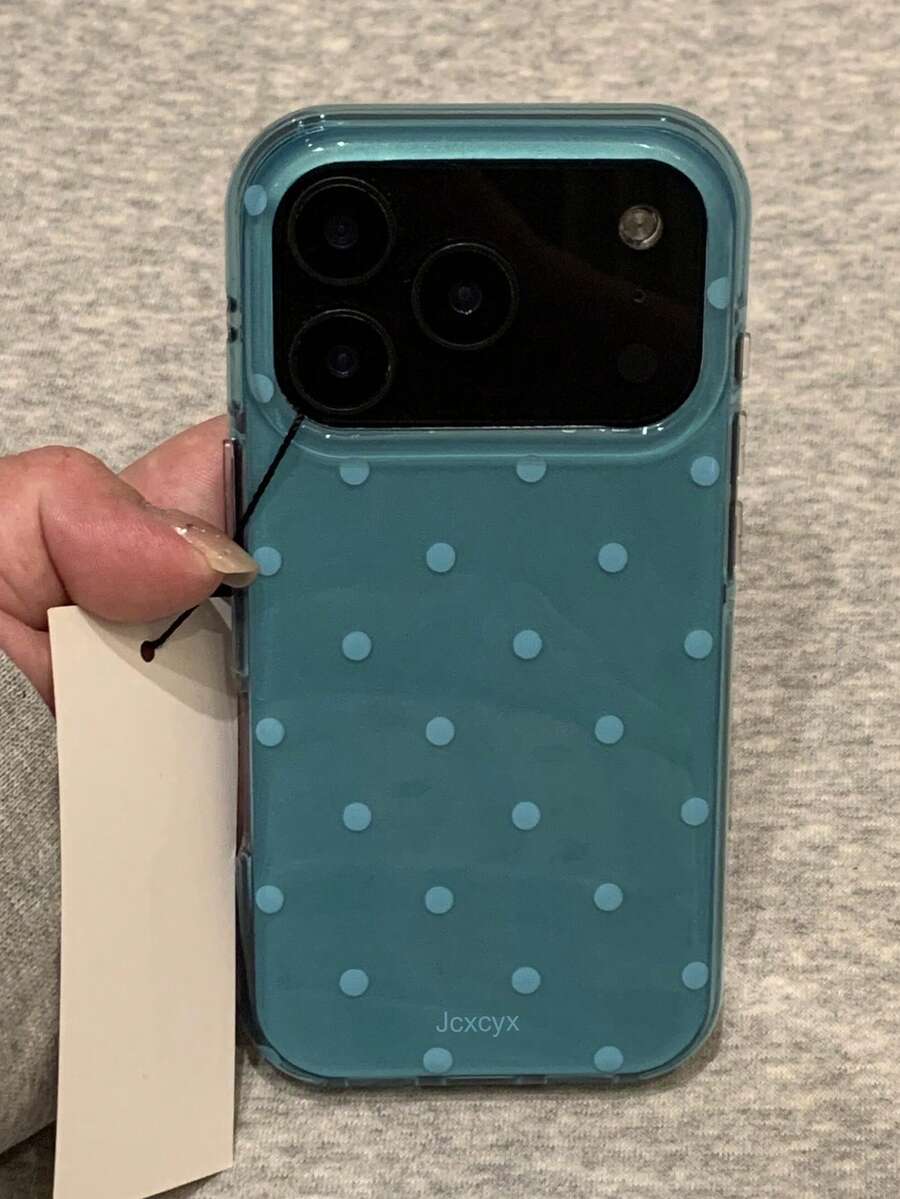 时尚可爱波点亮面软壳手机壳,兼容 17 Air、16、15、14、13、12、11 Pro Max、16、15、14 Plus,简约创意防震后盖 - 湖藍色 - 查看 1