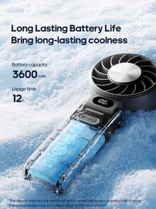 kinscoter 1个可充电3600mAh小型便携式手持风扇，露营旅行空气冷却器，LED显示屏，100档风速可调，个人降温迷你手持风扇，可折叠 - 手持 - 查看 5