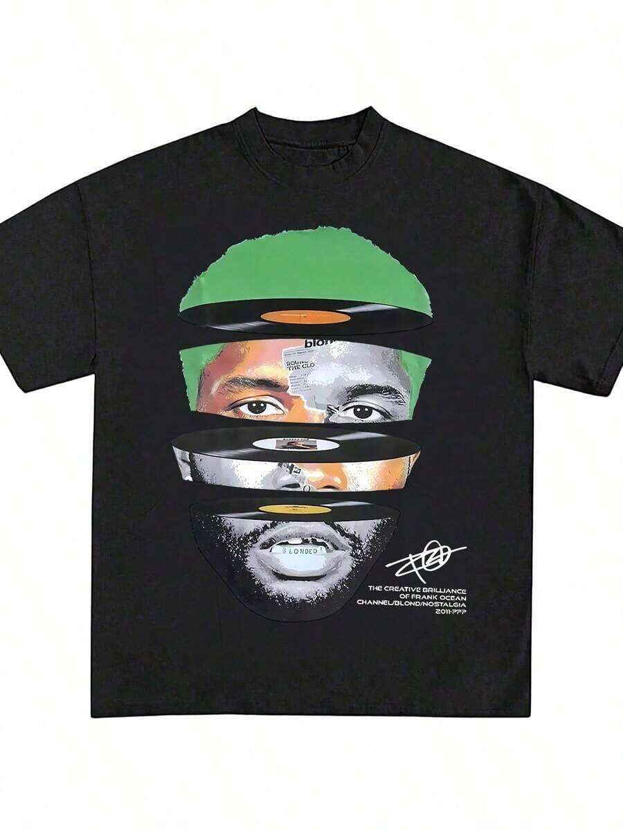 Frank Oceans T-Shirt, Rap T-Shirt, Concert Merchandise, Blonds Album Cover Graphic T-Shirt, Cotton, New Arrival, Anime Clothing, T-Shirts For Men And Women - 黑2 - 查看 1