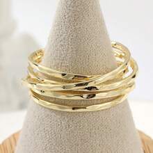 Bohemian Multi-Layer Women's Rings, Fashionable Gold-Tone Multilayer Criss-Cross Wide Band Rings, Party Jewelry - Gold - View 6
