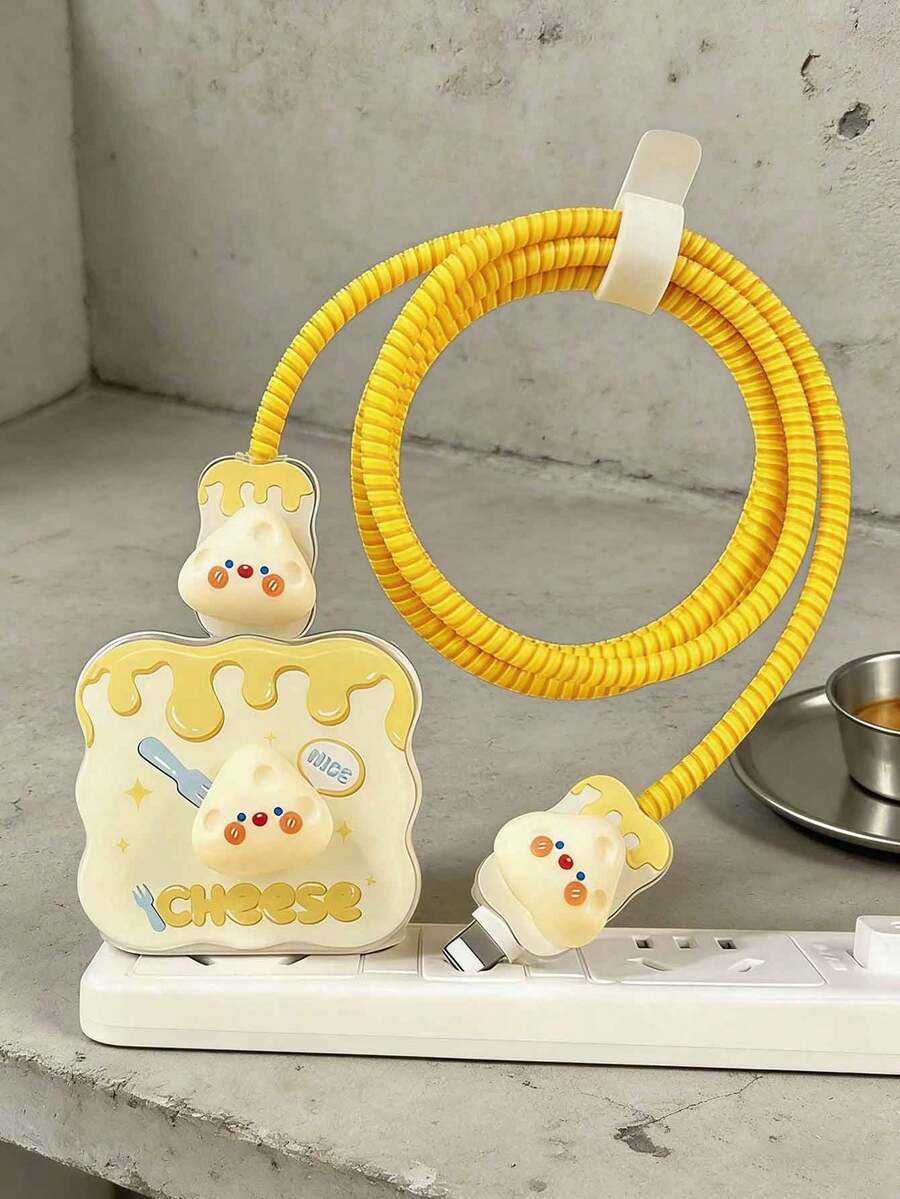5 piezas de fundas protectoras de cable de carga de TPU con diseño de queso amarillo de dibujos animados, compatibles con cable de datos/cargador de Apple 18W/20W, protegen contra roturas - Multicolor - Ver 1