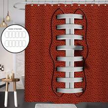 Rèm tắm hình quả bóng bầu dục Mỹ bằng polyester kèm 12 móc treo - Thiết kế quả bóng bầu dục giả da màu nâu trắng chân thực, nền đen có vân, bền và chống phai màu, hoàn hảo cho phòng tắm theo chủ đề, bộ rèm tắm hoàn chỉnh. - A - Xem 4