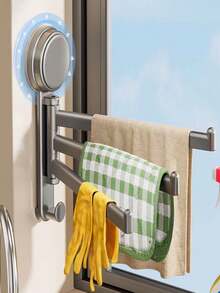 1个厨房吸盘式壁挂抹布架，多杆旋转沥水毛巾架，水槽/窗台壁挂式置物架 - 多色 - 查看 5