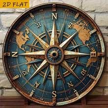2D plat, piesă unică 2D plată, design vintage cu busolă, semn vintage, decor de perete (8 * 8 inci, 20 * 20 cm) - idee de cadou unică, potrivită pentru cadouri de la prieteni, perfectă pentru Crăciun, Halloween și alte sărbători, decor de perete pentru bar și restaurant, 2D plat, temă de sărbători, 2D plat (poziție aleatorie a găurii) - A - Vizualizare 7