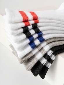 5 Pairs Unisex Parallel Bar Sports Socks, Striped Knee-High Socks For Teenagers - Multicolor - View 4