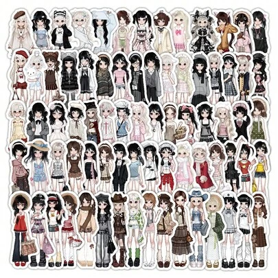 96Pcs Kawaii Girl Stickers Set - Cute Anime Fashion Outfit Stickers, Waterproof Vinyl Decals For Laptop, Phone Case, Water Bottle, Journal, Scrapbooking, DIY School Supplies Decor