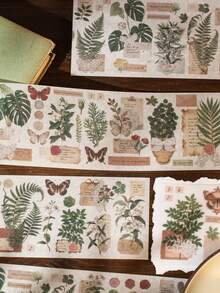1 Set/6pcs Vintage Botanical Washi Stickers , Retro Plant Butterfly Floral Journal Stickers For Scrapbooking, Junk Journal, DIY Crafts, Gift Wrapping, Spring Easter Decor,Back To School Supplies ,Mother's Day Gift Scrapbook Supplies - A - View 6
