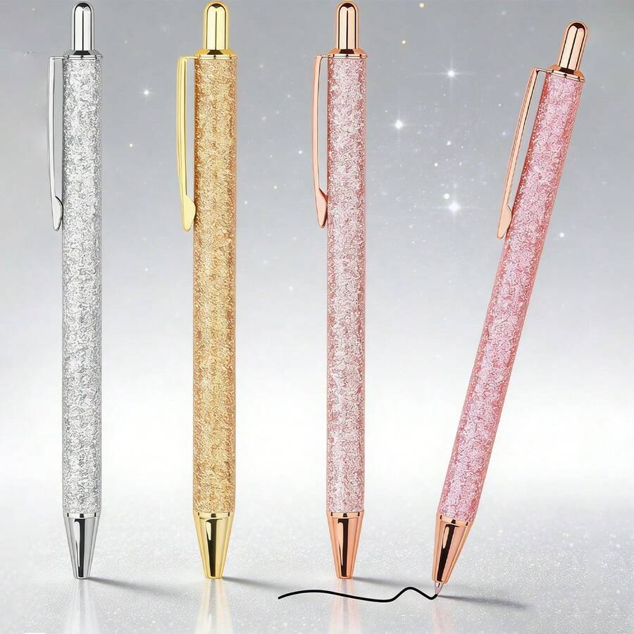 1pc Shiny Metal Retractable Ballpoint Pen, Creative Smooth Writing Pen, Quality Stationery For Students, Office And Daily Use - A - View 1