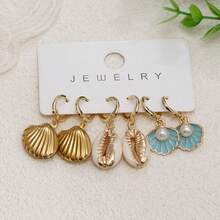 Bộ 3 đôi bông tai hình sao biển mạ vàng 14K, kiểu dáng thời trang Bohemian lấy cảm hứng từ đại dương, thích hợp cho kỳ nghỉ biển, trang sức mùa hè, quà tặng trang sức. - 3 đôi - Xem 5