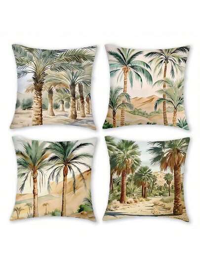 4pcs Bohemian Palm Tree & Desert Throw Pillow Covers - Cushion Covers Suitable For Porch, Patio, Couch, Sofa - /Outdoor Decor With Zippered Closure, 17.7x17.7inch (No Inserts)