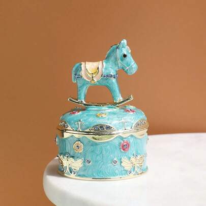 SUSUZUKU 1件创意礼品金属珐琅旋转首饰盒，独特的生日/情人节礼物