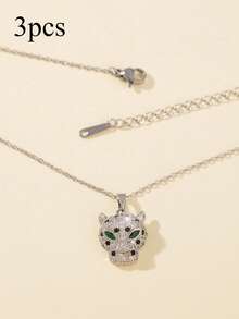 1pc Women's Fashion Gold-Plated Leopard Head Pendant Necklace, Inlaid With Sparkling Rhinestones, Suitable For Cross-Border Parties, Weddings And Daily Wear - Multicolor - View 10
