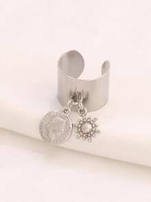 1 pieza Colgante con retrato de reina grabado de acero inoxidable, anillo redondo de moda a prueba de agua para mujeres - anillo - Ver 2
